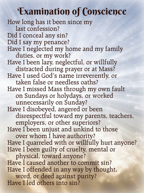 Examination of Conscience Card(FOR THOSE UNABLE TO GO TO CONFESSION)